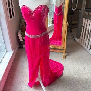 Y2K Pink Velvet Rhinestone Prom Dress with Train